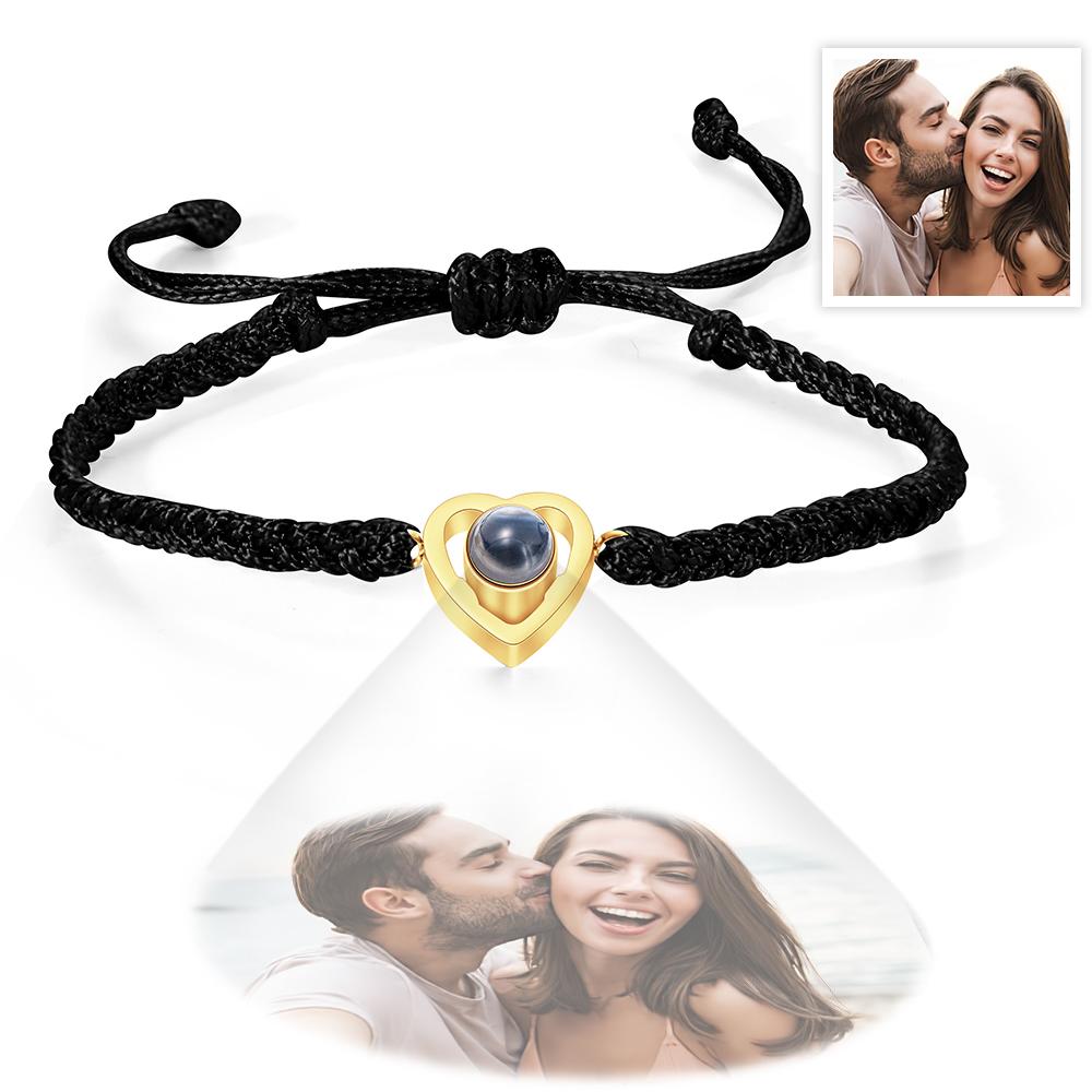 Custom Heart-shaped Photo Projection Bracelet Braided Rope Bracelet Anniversary Gift