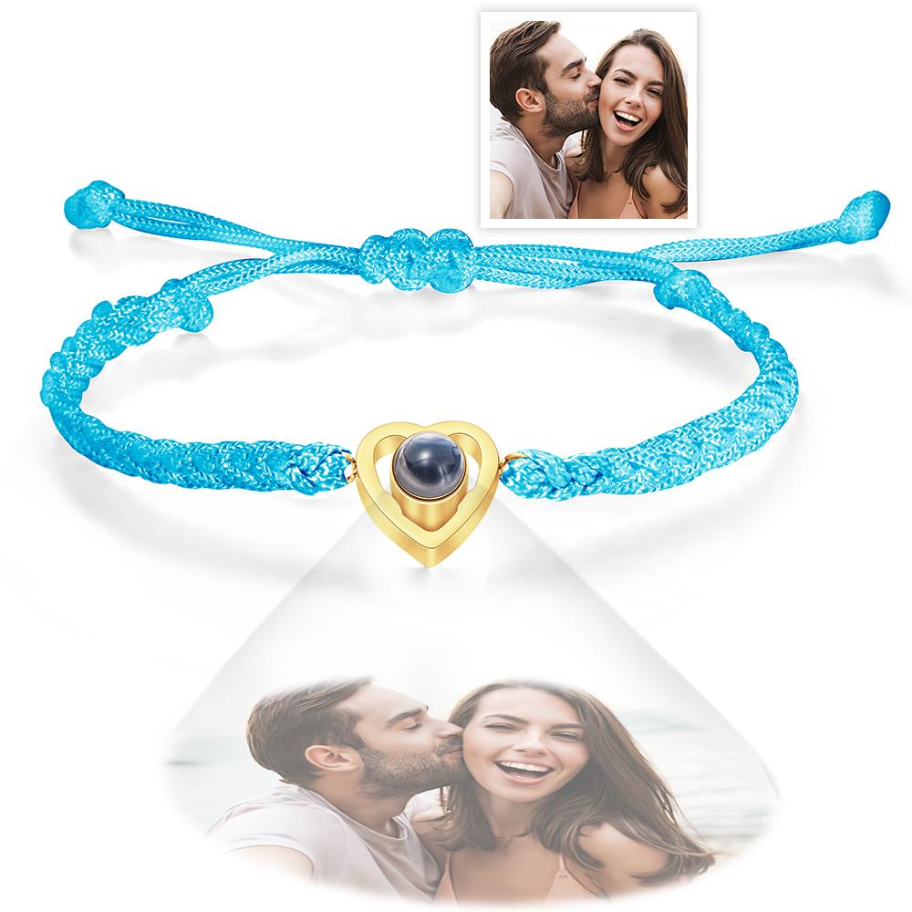 Custom Heart-shaped Photo Projection Bracelet Braided Rope Bracelet Anniversary Gift