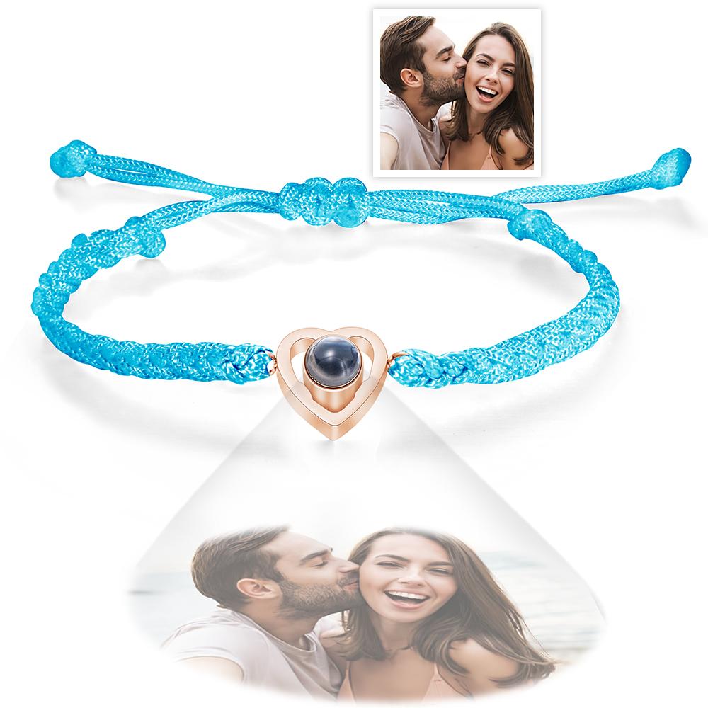 Custom Heart-shaped Photo Projection Bracelet Braided Rope Bracelet Anniversary Gift