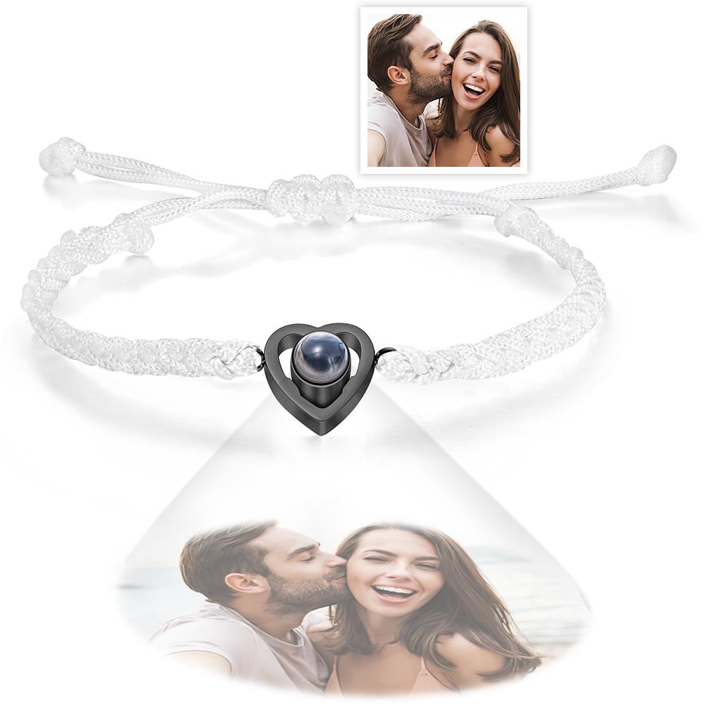 Custom Heart-shaped Photo Projection Bracelet Braided Rope Bracelet Anniversary Gift