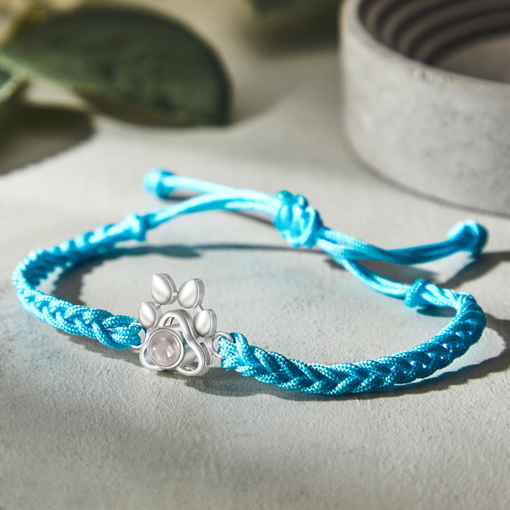 Custom Dog Paw Photo Projection Bracelet Braided Rope Bracelet Gift for Pet Lover