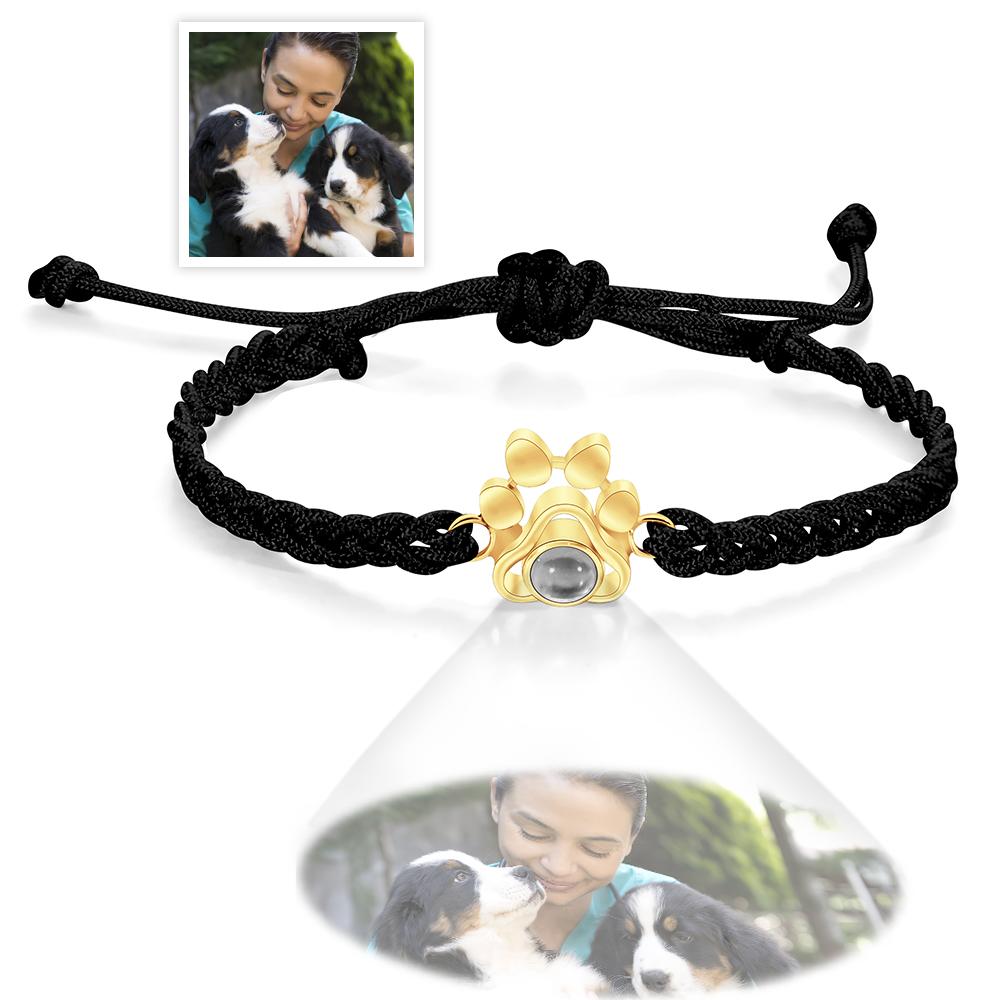 Custom Dog Paw Photo Projection Bracelet Braided Rope Bracelet Gift for Pet Lover