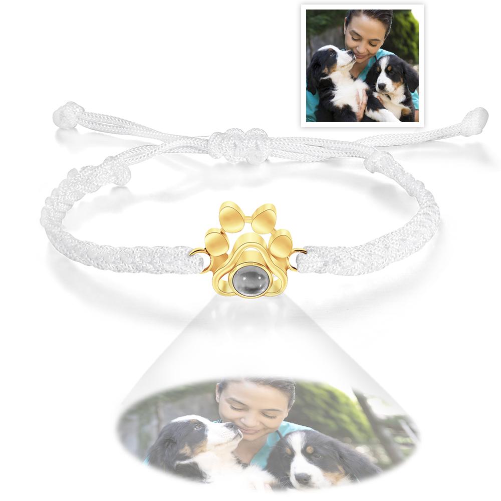 Custom Dog Paw Photo Projection Bracelet Braided Rope Bracelet Gift for Pet Lover