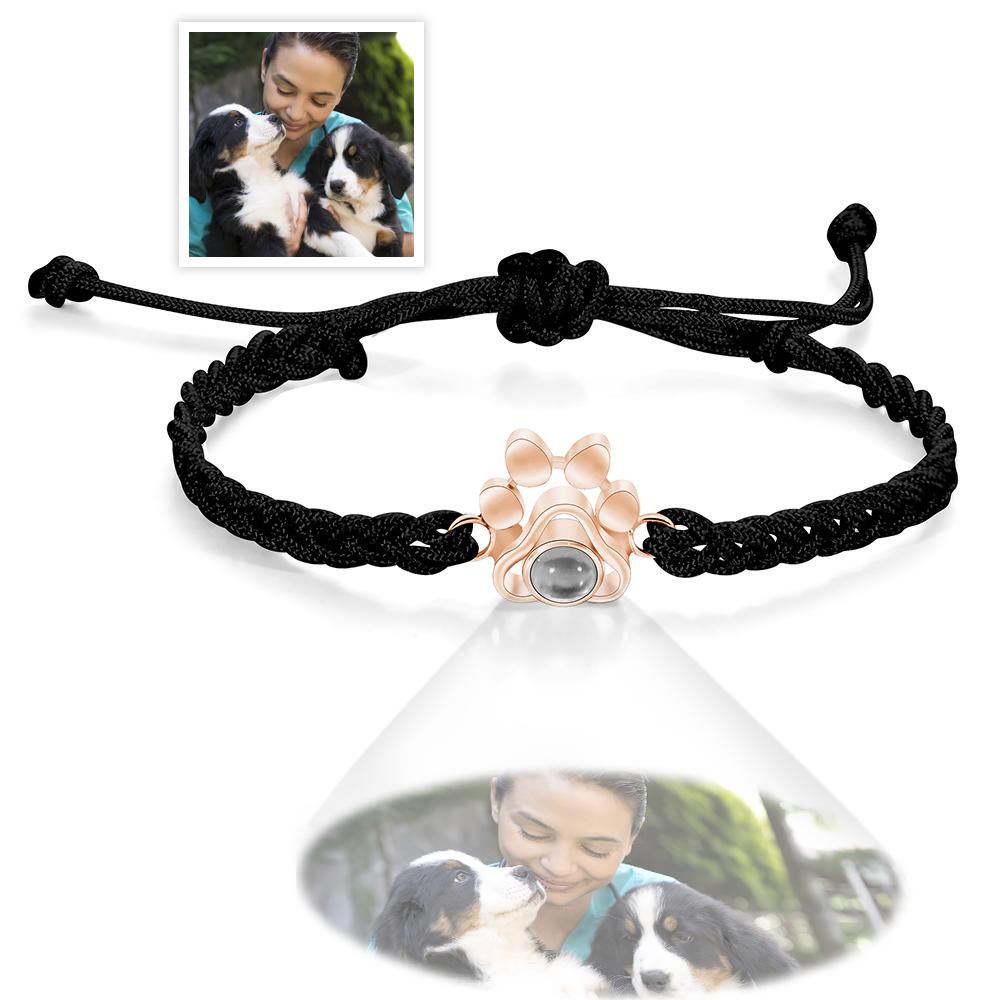 Custom Dog Paw Photo Projection Bracelet Braided Rope Bracelet Gift for Pet Lover