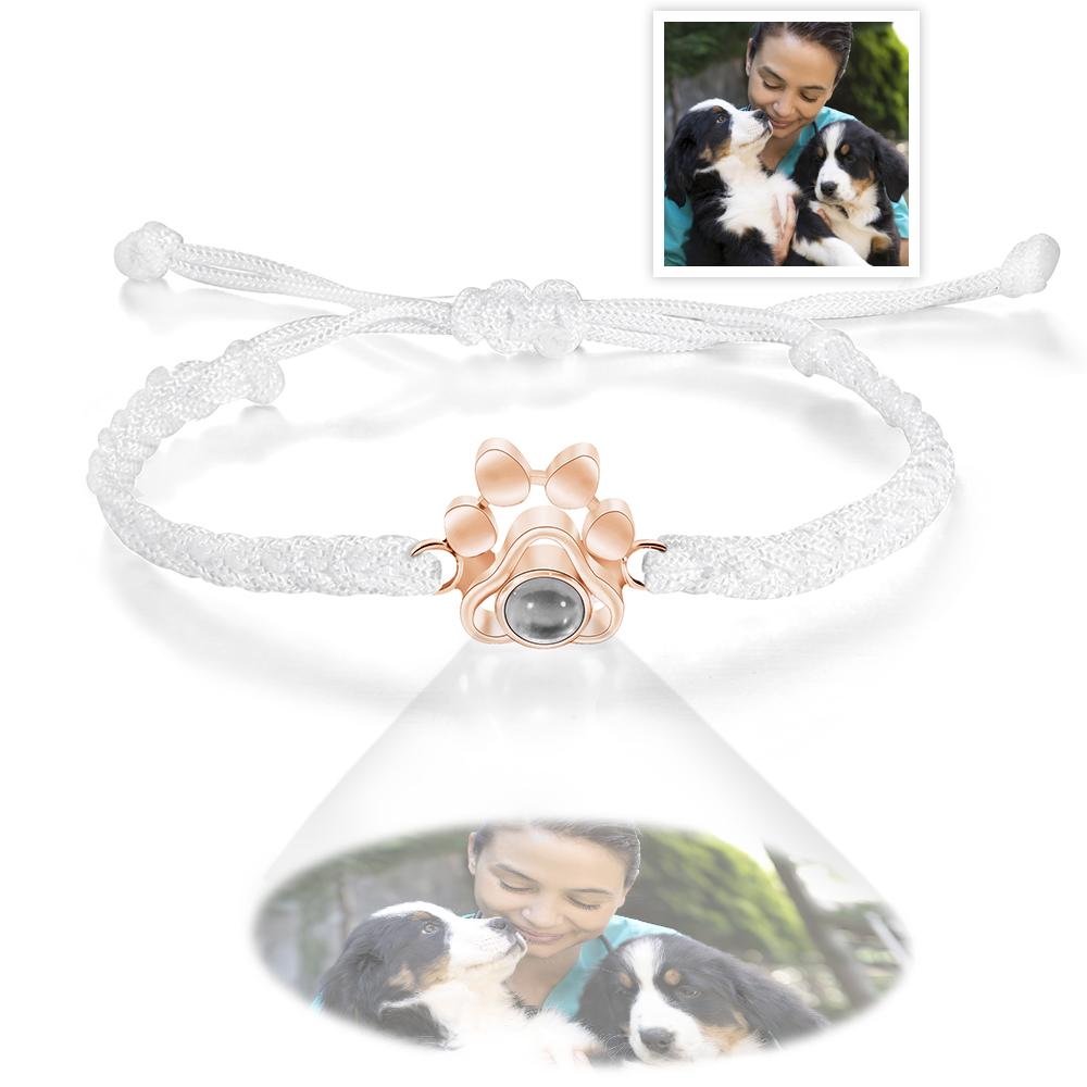 Custom Dog Paw Photo Projection Bracelet Braided Rope Bracelet Gift for Pet Lover