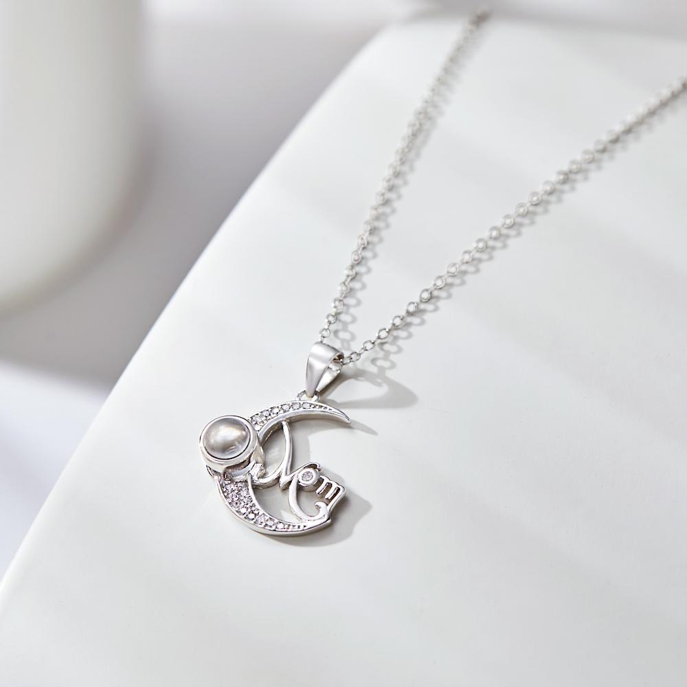 Custom Photo Projection Necklace Moon Pendant Necklace Gift for Mom