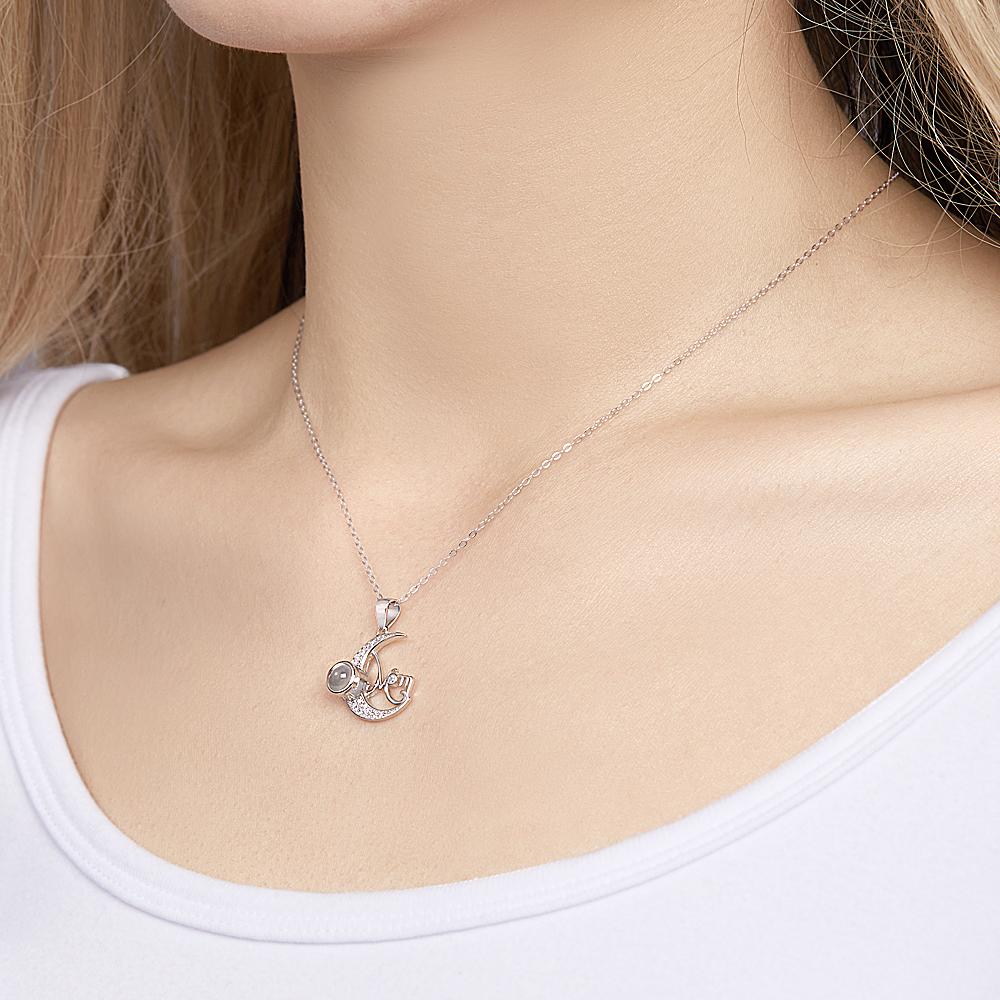 Custom Photo Projection Necklace Moon Pendant Necklace Gift for Mom