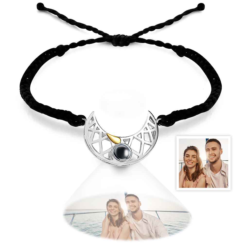 Personalized Photo Projection Bracelet Sun And Moon Braided Rope Bracelet For Couples
