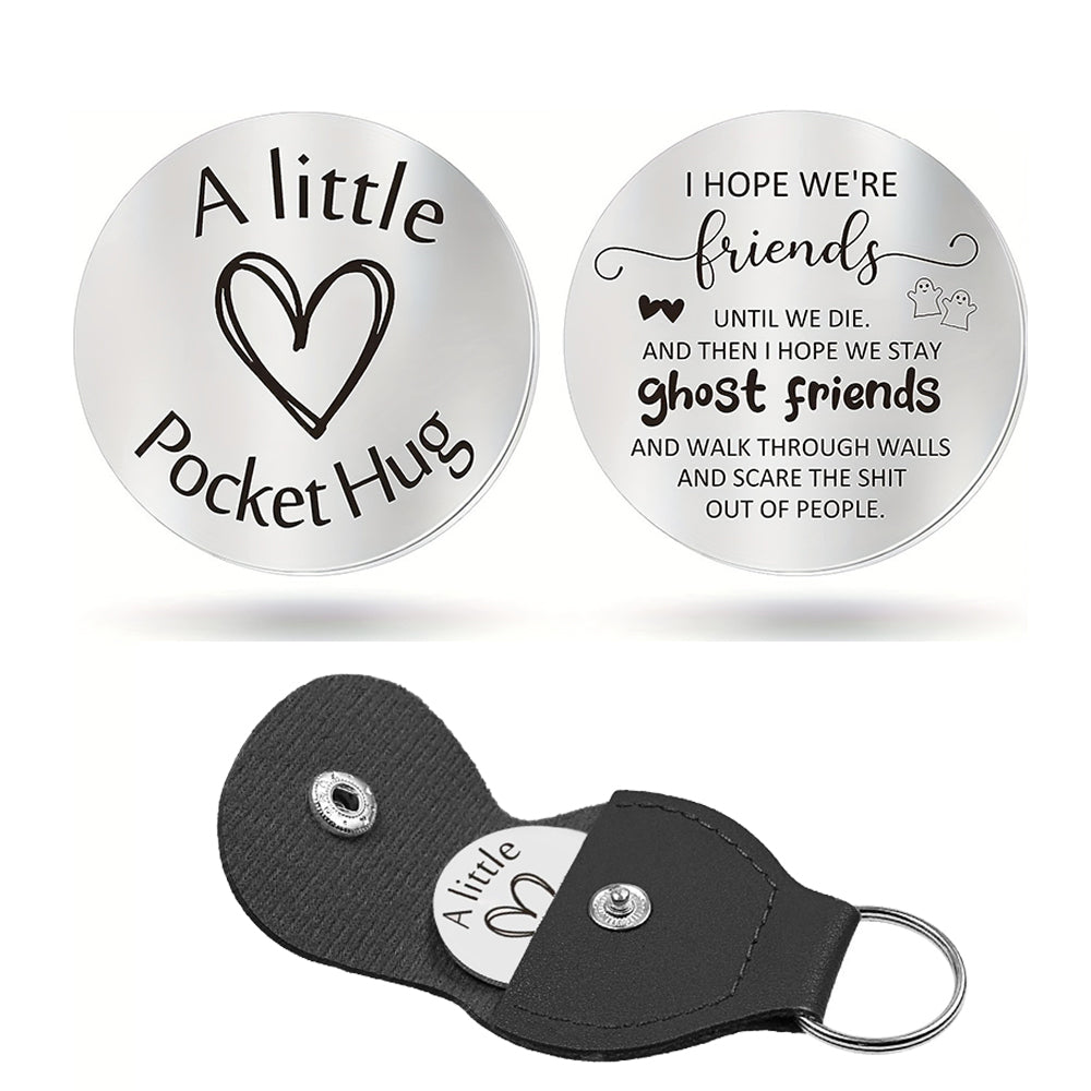 Pocket Hug Token with Leather Keychain Gifts for Friend Son Daughter Brother Sister