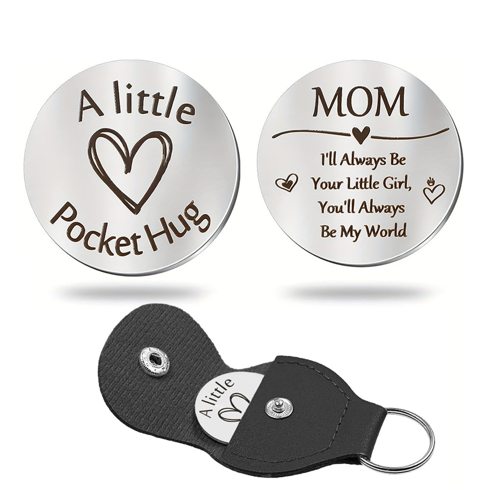 Pocket Hug Token with Leather Keychain Gifts for Friend Son Daughter Brother Sister