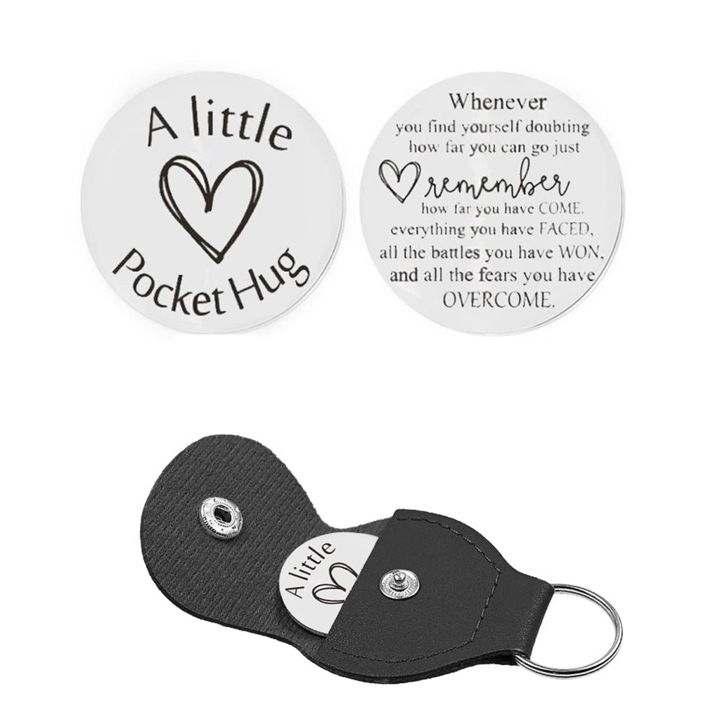 Pocket Hug Token with Leather Keychain Gifts for Friend Son Daughter Brother Sister