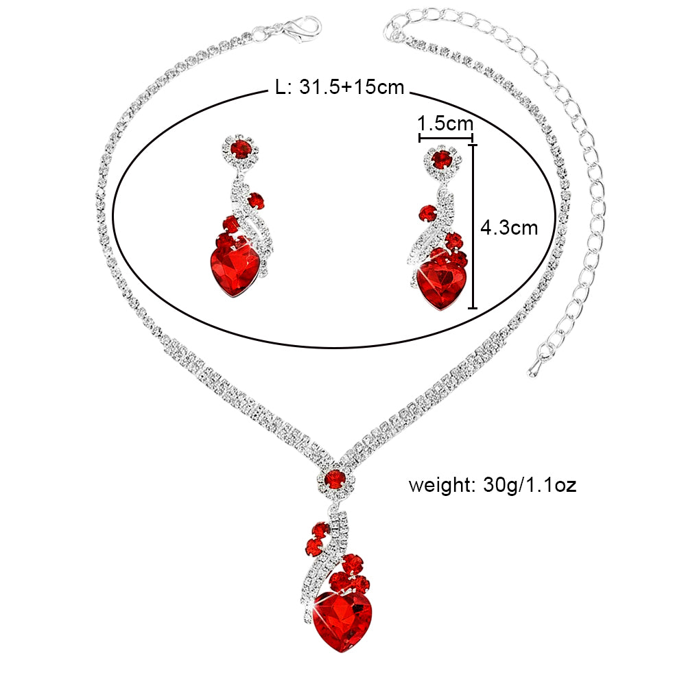 Bridal Rhinestone Heart Necklace and Earrings Set – Elegant Wedding Jewelry