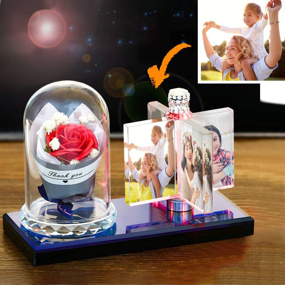 Personalizowana ramka na zdjęcia z różą, idealny prezent na rocznicę