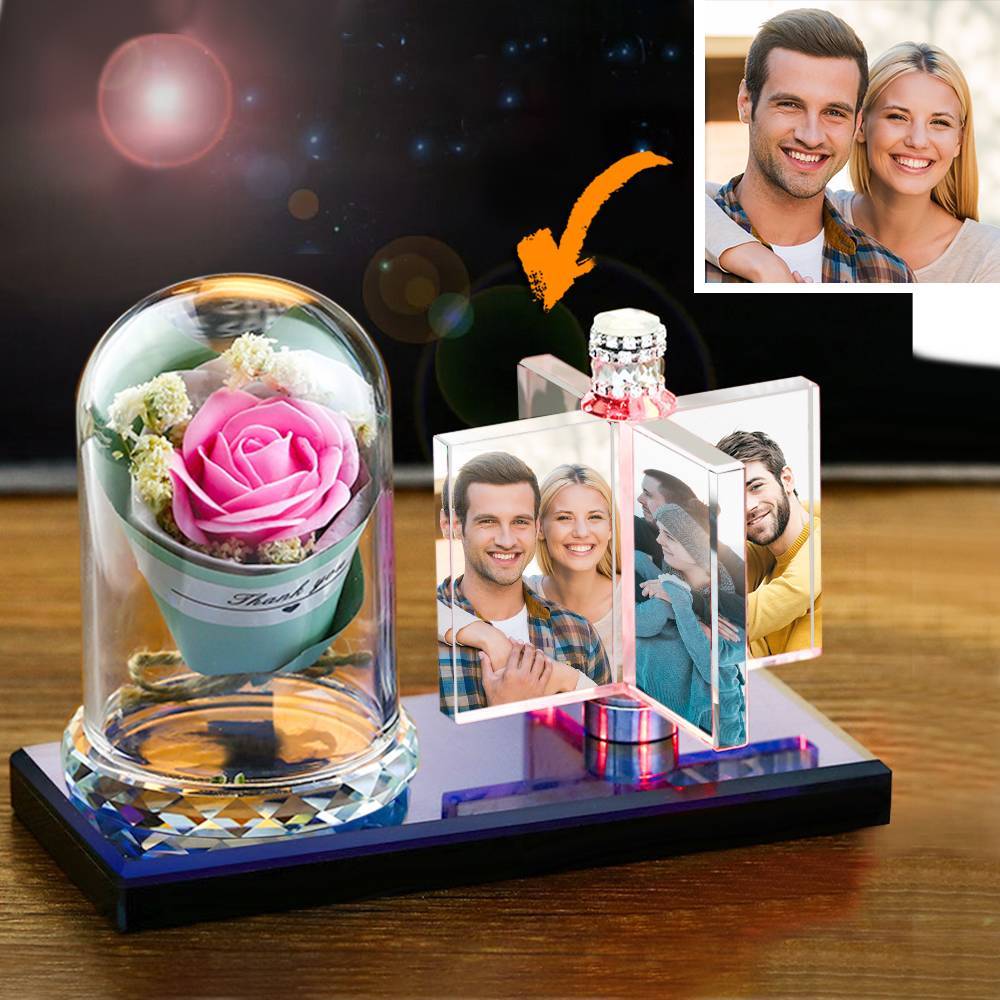 Personalizowana ramka na zdjęcia z różą, idealny prezent na rocznicę
