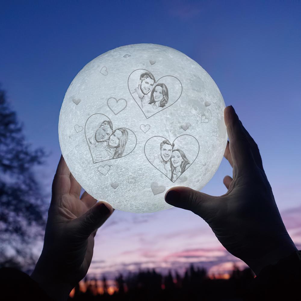 Personalizowana lampa księżycowa 3D z grawerem serca na prezent dla pary