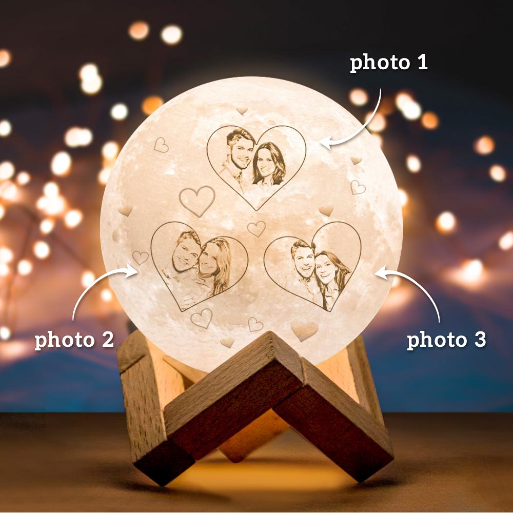 Personalizowana lampa księżycowa 3D z grawerem serca na prezent dla pary