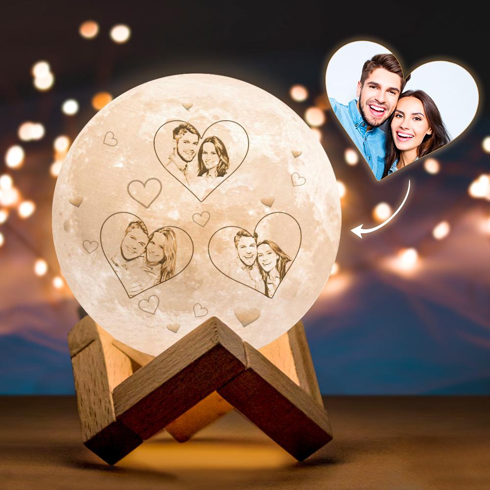 Personalizowana lampa księżycowa 3D z grawerem serca na prezent dla pary