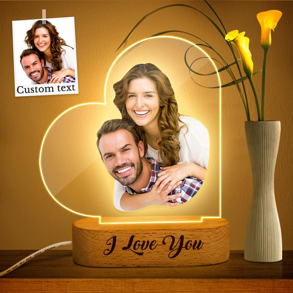 Personalizowana lampka nocna z tekstem i zdjęciem, idealny prezent na rocznicę