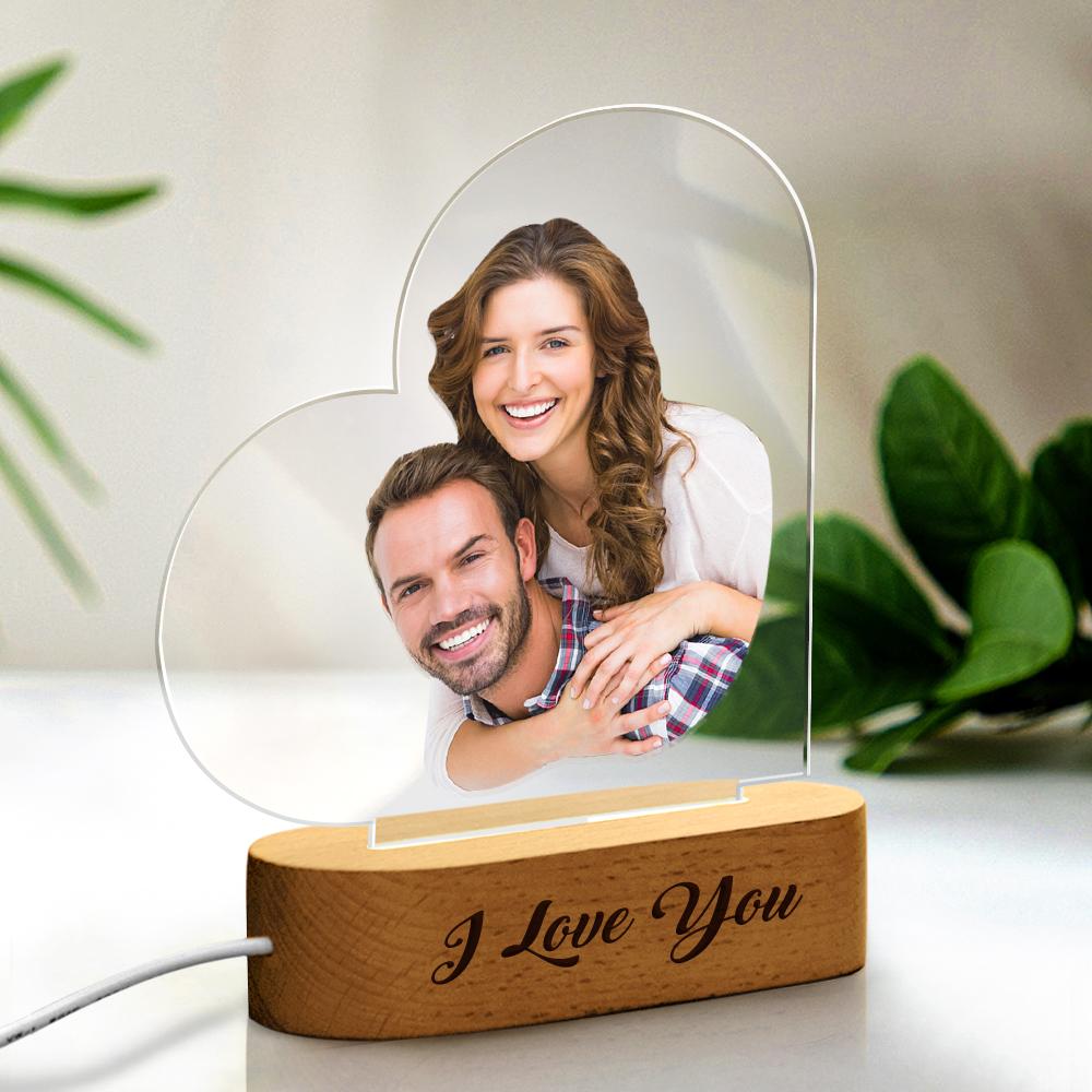 Personalizowana lampka nocna z tekstem i zdjęciem, idealny prezent na rocznicę