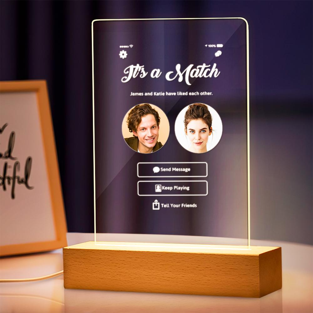 Personalizowana lampka LED 3D z podobiznami dla pary na prezent miłosny