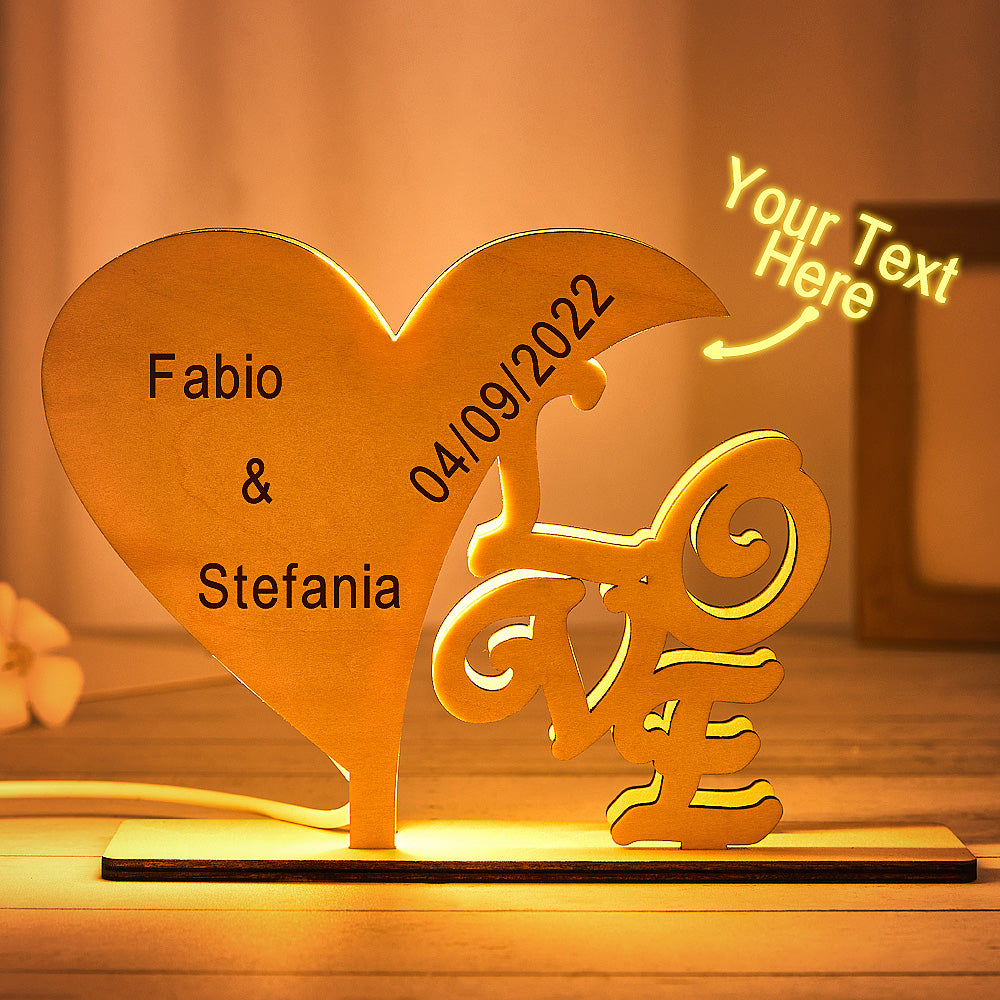 Personalizowana lampka nocna w kształcie serca na rocznicę dla pary