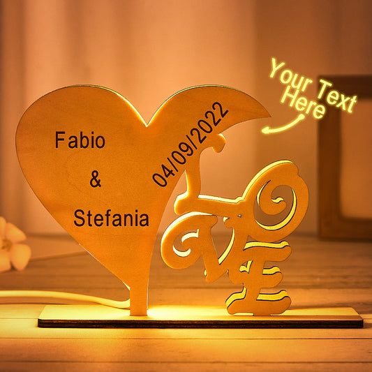 Personalizowana lampka nocna w kształcie serca na rocznicę dla pary