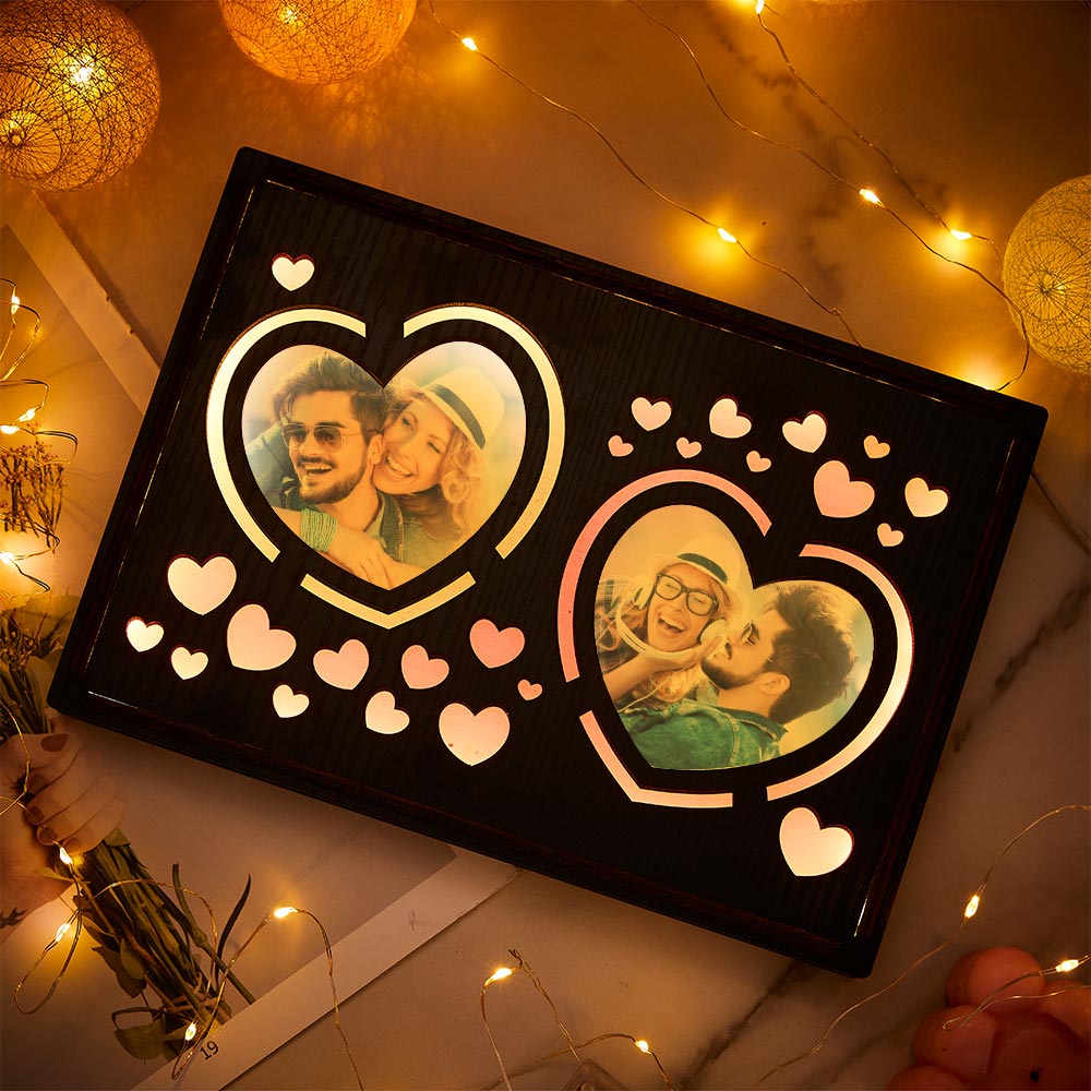 Personalizowana lampka serce z drewna na prezent dla pary na rocznicę