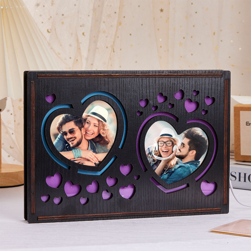 Personalizowana lampka serce z drewna na prezent dla pary na rocznicę