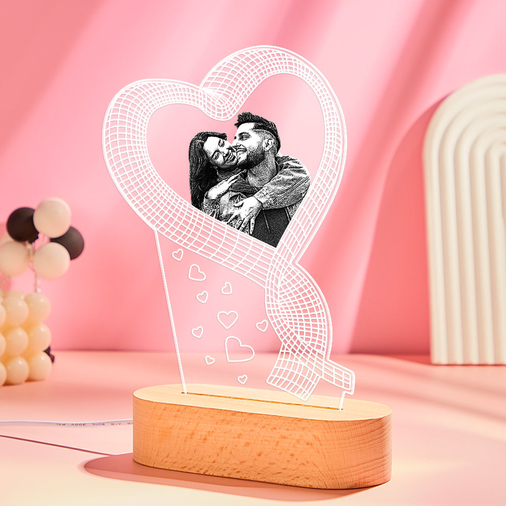 Personalizowana lampka LED 3D z zdjęciem dla pary na Walentynki