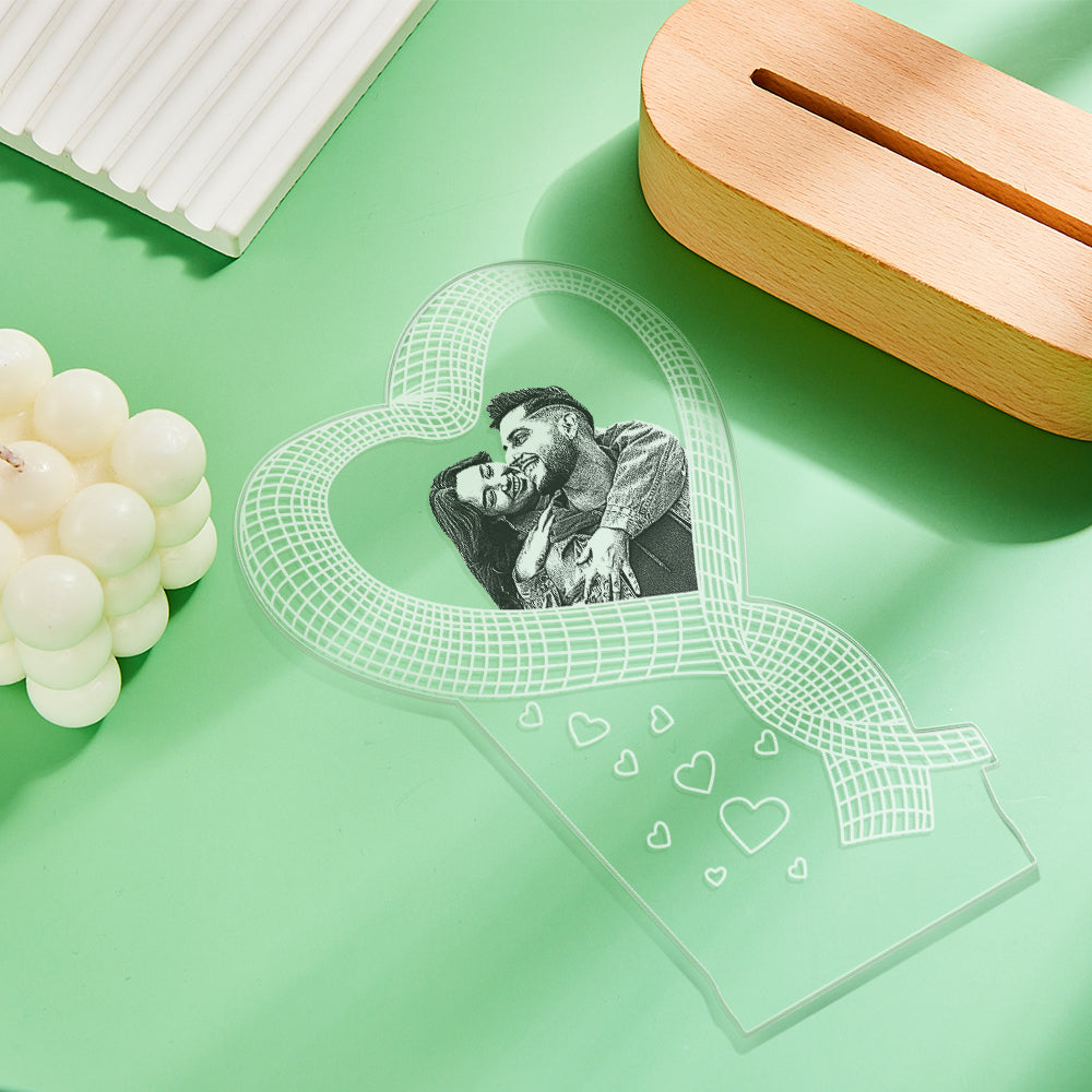 Personalizowana lampka LED 3D z zdjęciem dla pary na Walentynki