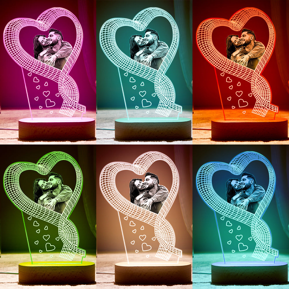 Personalizowana lampka LED 3D z zdjęciem dla pary na Walentynki