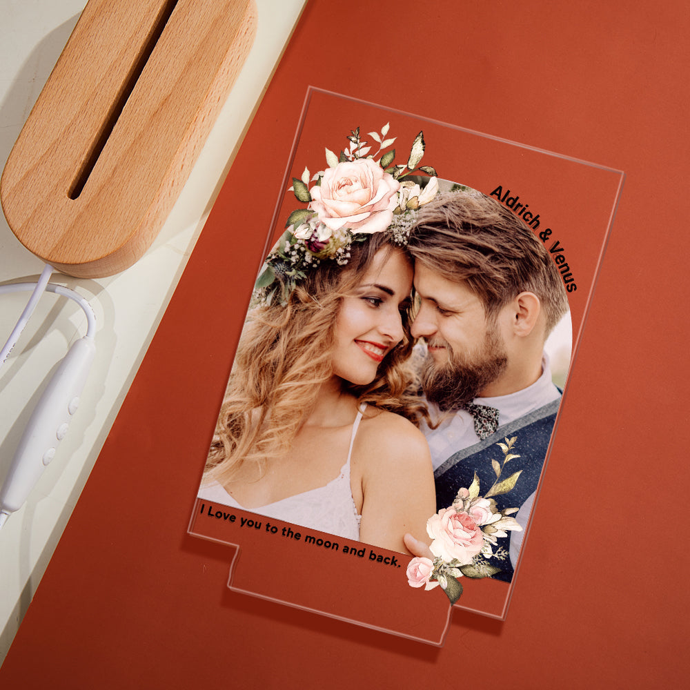 Personalizowana lampka nocna z kwiatami, prezent na zaręczyny z własnym zdjęciem