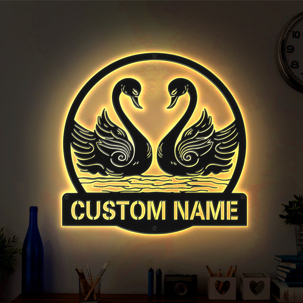 Personalizowana metalowa dekoracja ścienna dla pary z oświetleniem LED na prezent