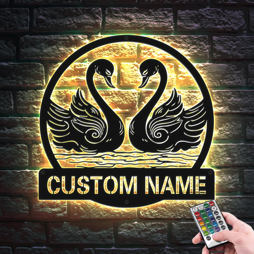 Personalizowana metalowa dekoracja ścienna dla pary z oświetleniem LED na prezent