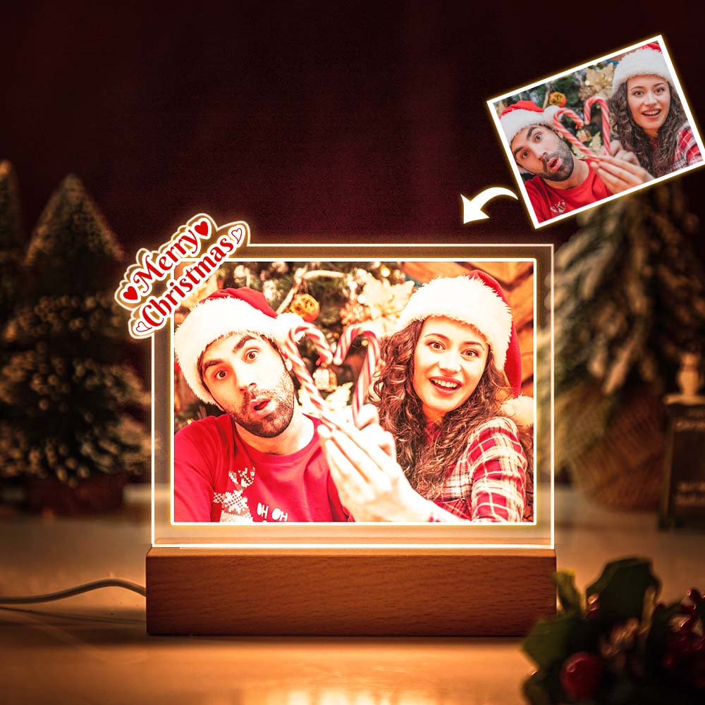 Personalizowana lampka LED z zdjęciem na biurko dla pary na Święta