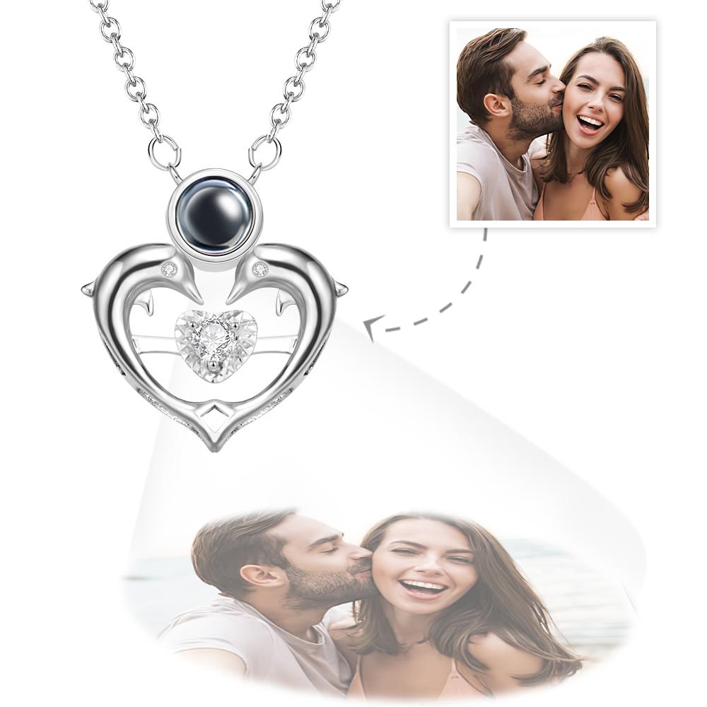 Custom Photo Projection Necklace Dolphin Heart Shaped Photo Necklace Gift for Women
