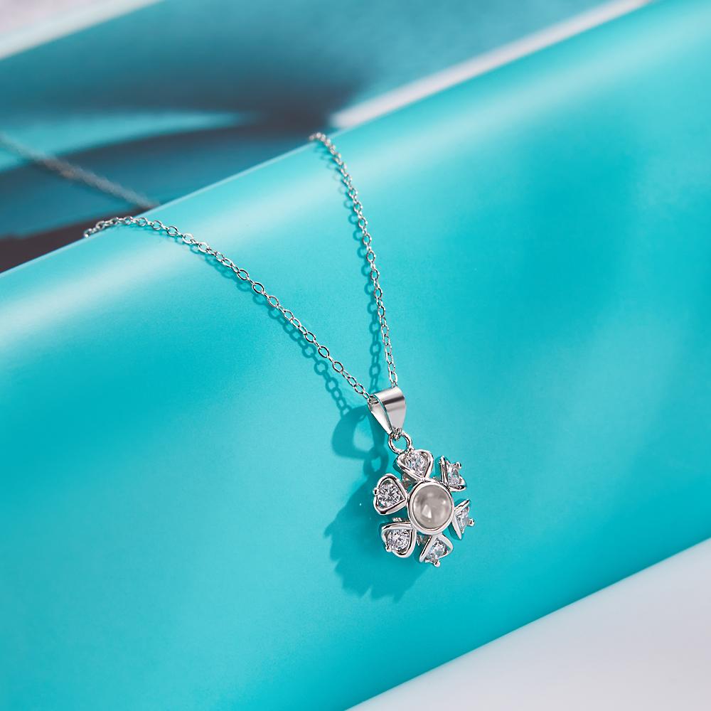 Custom Projection Necklace Personalized Flower Photo Necklace 925 Sterling Silver