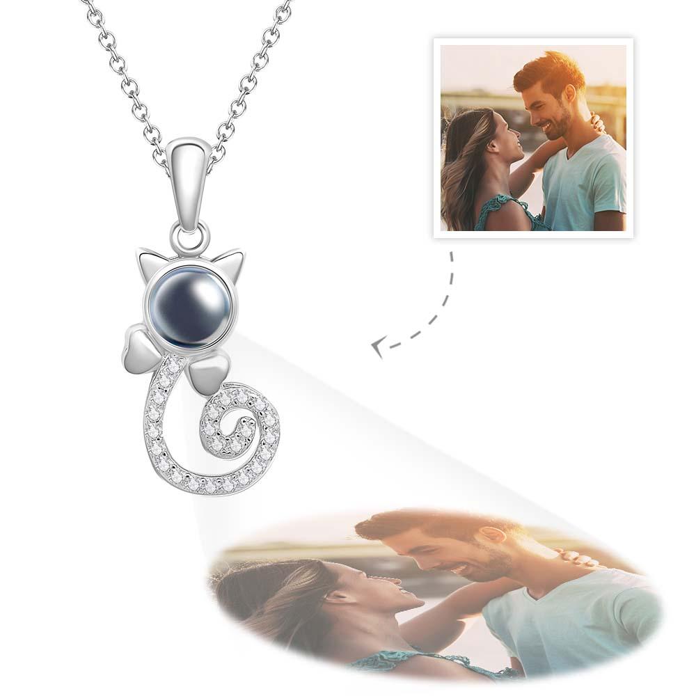 Projection Cat Photo Necklace , Personalized Girlfriend Necklace,  Clavicle Photo Projection