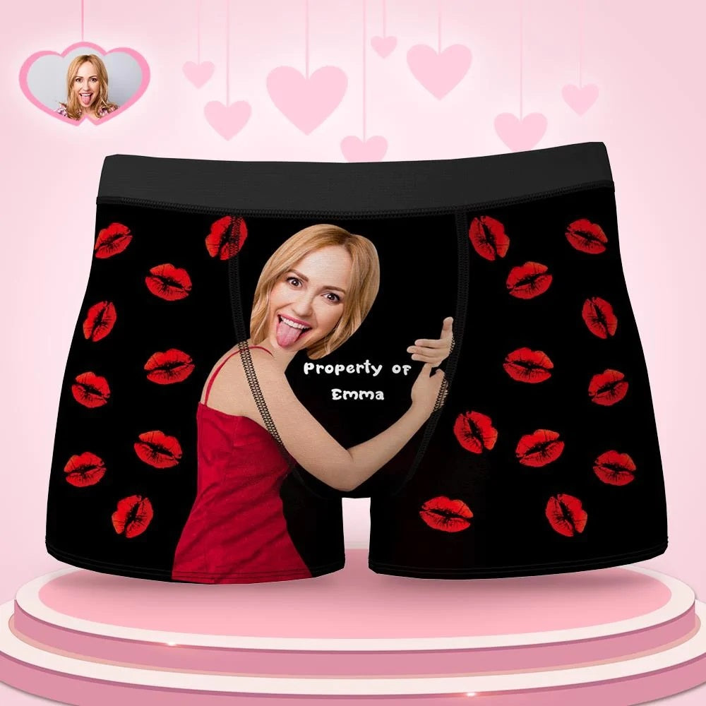 Personalizowane bokserki z czerwonymi ustami z imieniem na prezent dla niego