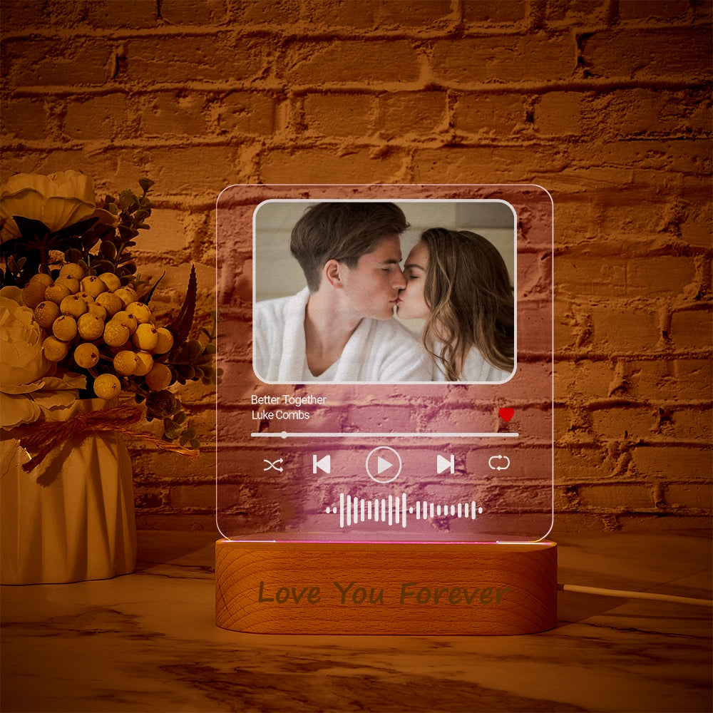 Personalizowana lampka nocna z kodem muzycznym, prezent na rocznicę