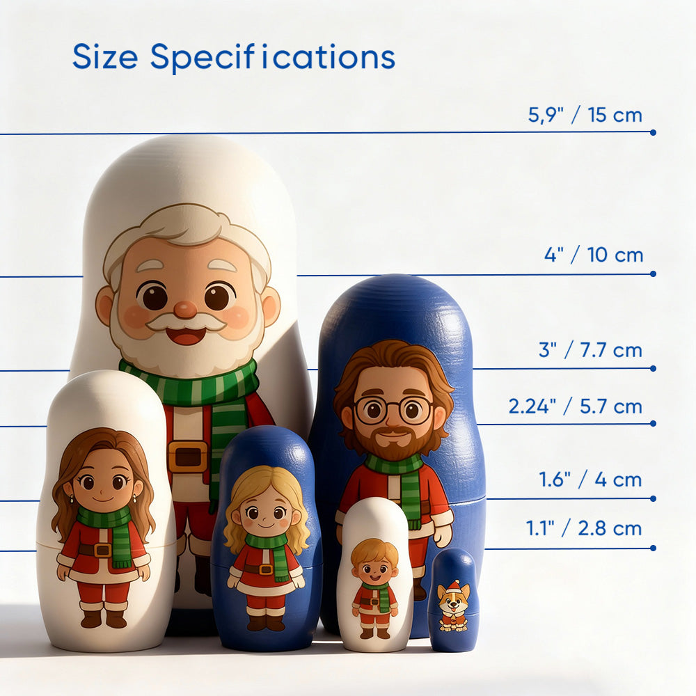 Personalizowana matrioszka z rodzinnym portretem w stylu kreskówkowym na prezent świąteczny
