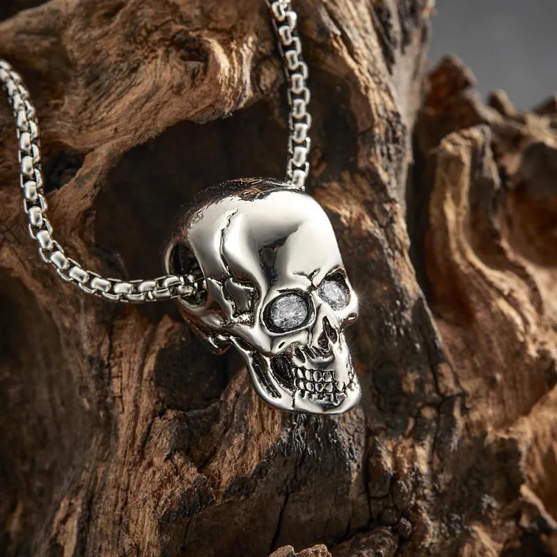 Custom Engraved Name Skull Necklace With Birthstone Eyes Creative Gifts for Halloween