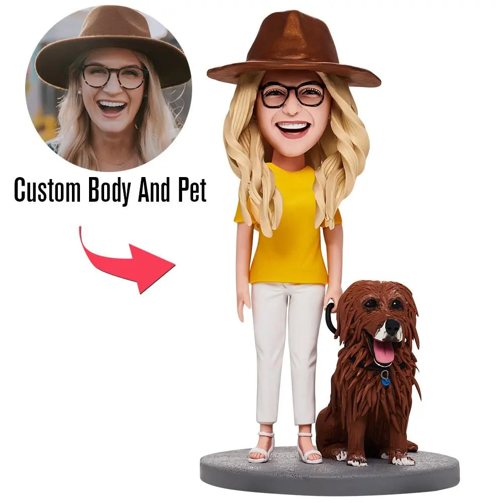 Fully Customizable Man or Women and Pet Custom Bobblehead With Engraved Text