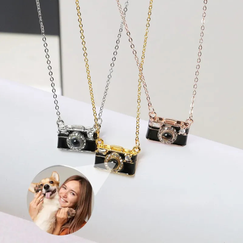 Personalized Photo Necklace Projection Gem Black Camera Necklace Anniversary Gifts for Her