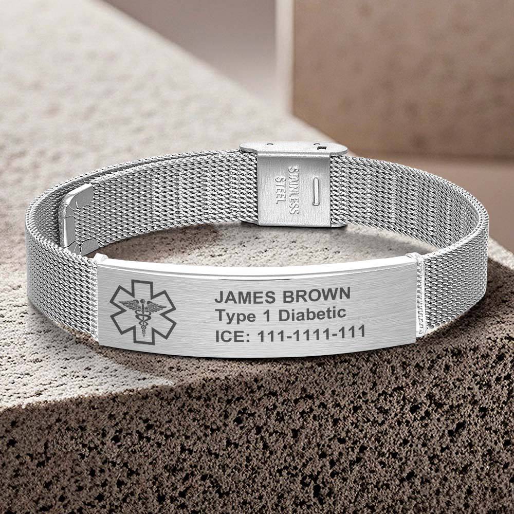 Personalized Emergency Medical Alert ID Bracelet with Text Adjustable Bracelet Gift for Diabetes Epilepsy Autism