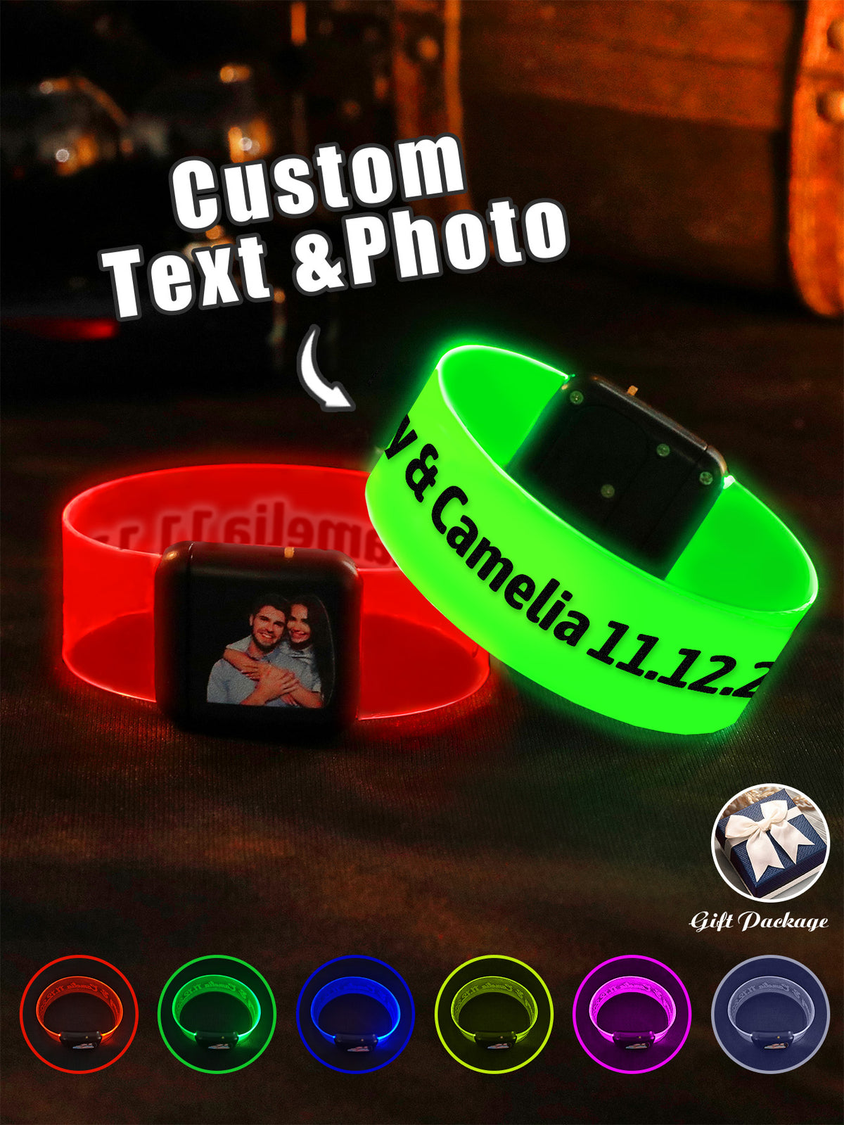 Personalized Photo & Text Glow Bracelets with Photo LED Bracelets Party Supplies for Wedding Birthdays Concerts