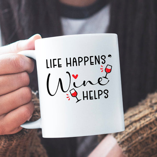 Nadruk Na Kubek Life Happens Wine Helps
