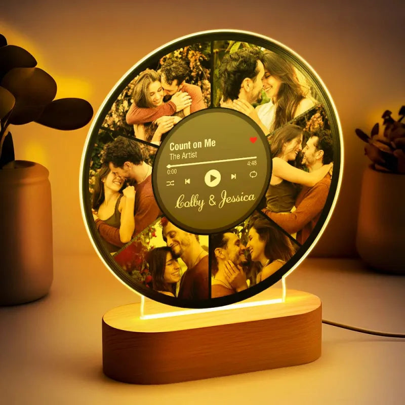 Personalizowana lampka LED z kolażem zdjęć dla pary na rocznicę lub ślub