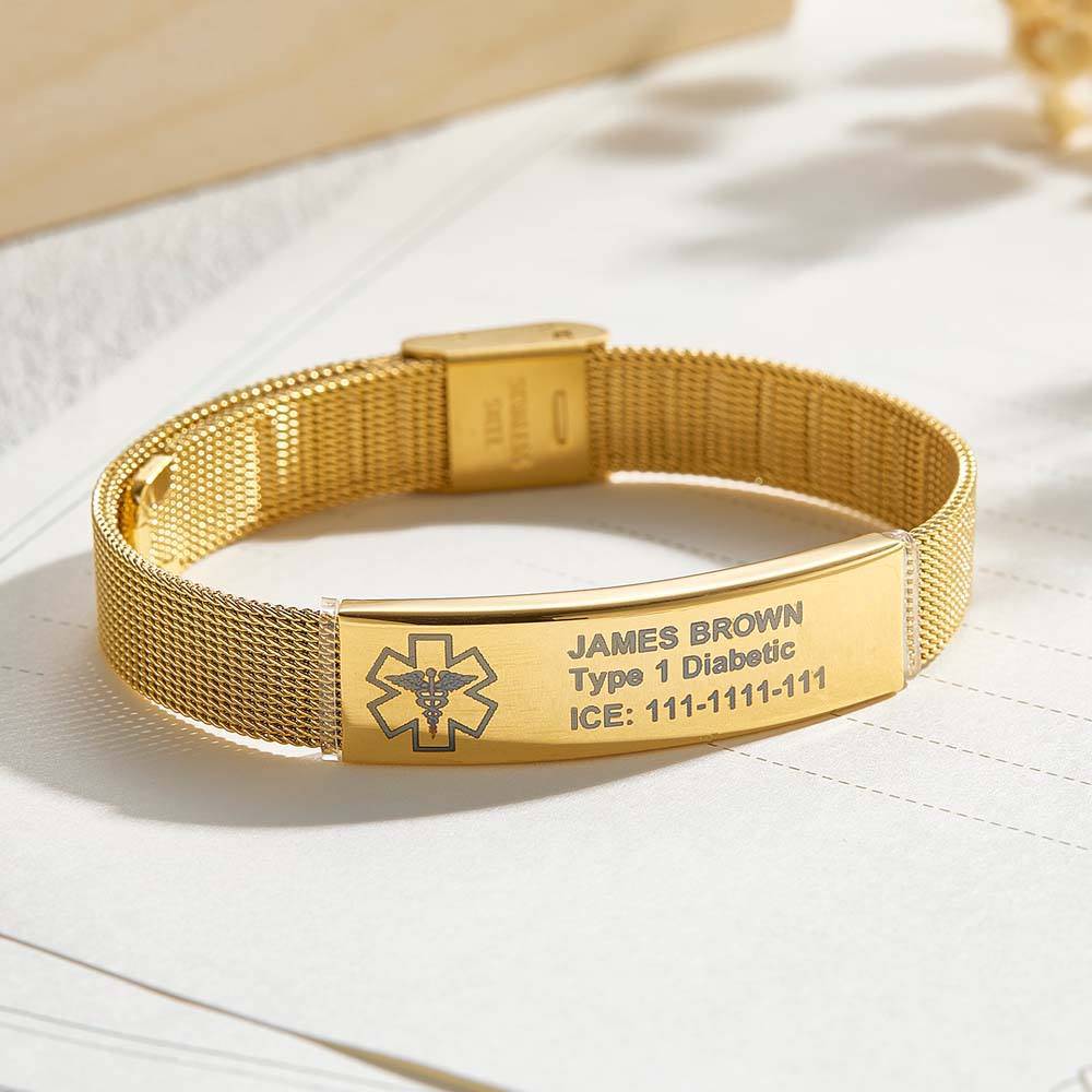 Personalized Emergency Medical Alert ID Bracelet with Text Adjustable Bracelet Gift for Diabetes Epilepsy Autism