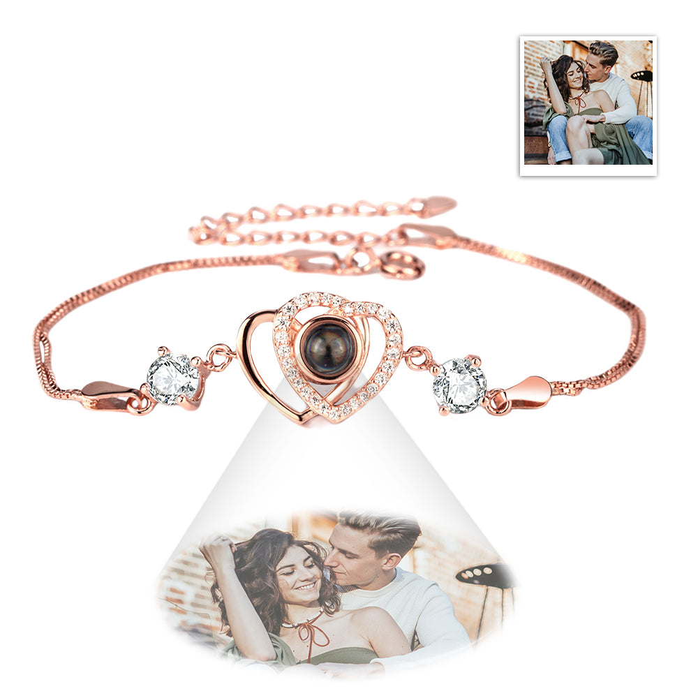 Custom Double Heart Projection Bracelet 925 Sterling Silver